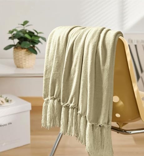 Chenille Throw Blanket for Couch 60" x 80" Twin, Light Beige