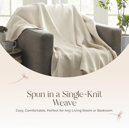 100% Organic Cotton Blanket - GOTS & Fairtrade Certified Organic Cotton Throw Blanket for Bed with a Heavy & Breathable Single Knit Weave - Great as Bedspread or Coverlet (Natural, King/Cal King)