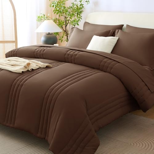 CozyLux Oversized Queen Comforter Set Brown- 7 Pieces Bed in a Bag