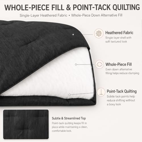 CozyLux Oversized Queen Comforter Set 98x98, Heathered Black, 3 Pieces