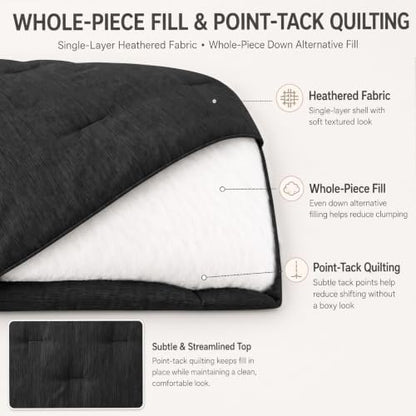 CozyLux Oversized Queen Comforter Set 98x98, Heathered Black, 3 Pieces