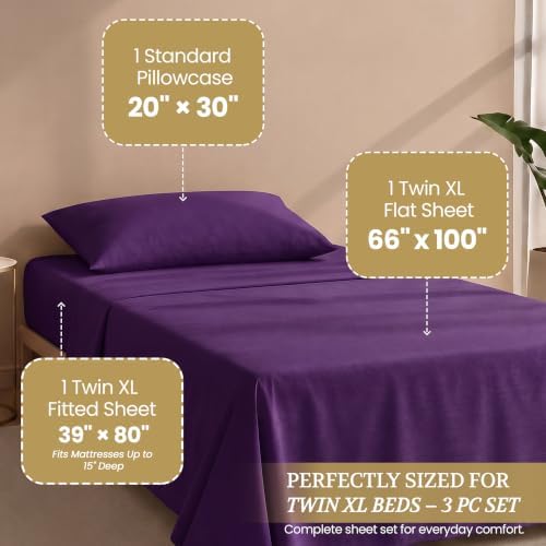 Twin XL Cotton Knit Jersey Sheet Set, 15" Deep Pocket, Plum, 3pc