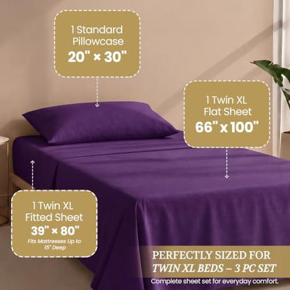 Twin XL Cotton Knit Jersey Sheet Set, 15" Deep Pocket, Plum, 3pc