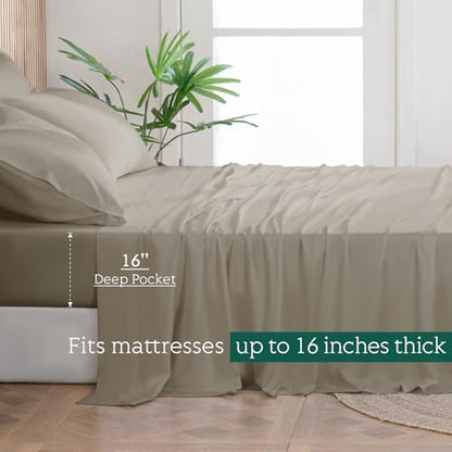 Cooling Sheets Set Twin Size, Viscose Derived from Bamboo for Hot Sleepers | Deep Pocket Up to 15 Inch | Silky Soft & Breathable Bedding - 3PC (Twin, Simply Taupe)