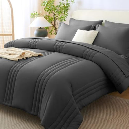 CozyLux Oversized King Comforter Set Dark Grey- 7 Pieces Bed in a Bag