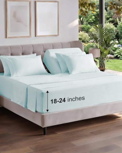 Extra Deep Flex Top Split Head King Sheet Set - 6pc Bed Sheets - Ice Blue