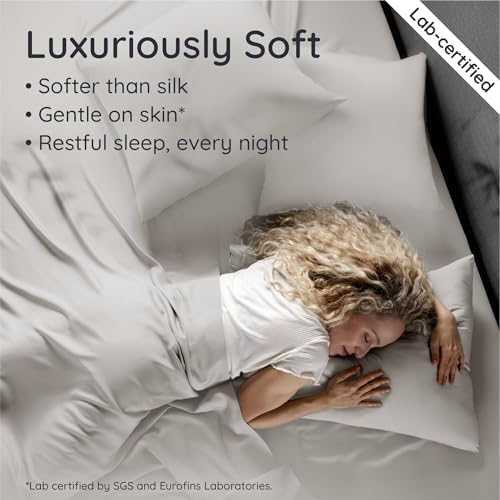 Bambaw 100% Viscose Derived from Bamboo Bed Sheets Full Size Set – 4pcs Breathable & Cooling Sheet Set for Hot Sleepers, Super Soft Full Size Sheets, with Elastic Corner Straps (Moonlight Gray)