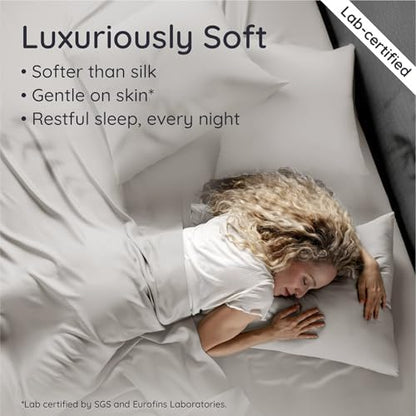 Bambaw 100% Viscose Derived from Bamboo Queen Size 6 Piece Sheet Set - Cooling Bed Sheets, Deep Pocket Queen Sheets, Fits Up to 16'' Mattresses (Moonlight Gray)