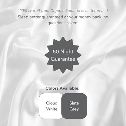 ettitude 100% Lyocell from Organic Bamboo Standard Sheet Set, Cloud (White), Twin XL, Breathable Sheets, Bedding, Sateen, Plant-Based Fabric, Silky-Soft, Deep Pockets (Twin XL-Cloud)