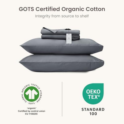 BIOWEAVES 100% Organic Cotton Sheets, 300 Thread Count 4-Piece GOTS Certified Bed Sheet Set Fits Mattress Upto 17" Deep Pocket, Soft & Silky Sateen Weave (Full, Grey)