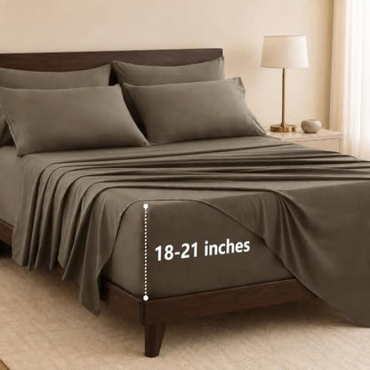 CozyLux Queen Sheet Set 6-Piece, 21-Inch Deep Pocket, Soft Brushed Feel