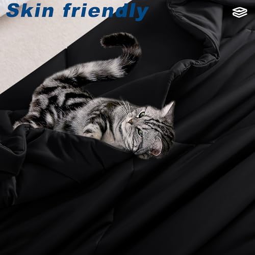 Cooling Comforter King Size, Double-Sided Cold Tech Fabric Quilted Bed Comforters Cooling Blanket for Hot Sleepers, Breathable Lightweight Summer Bedding, All-Season Ice Blanket, Black