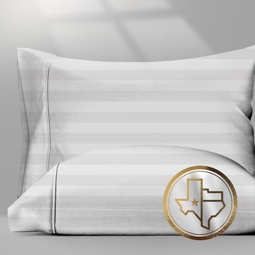 TEXAS LINEN CO. 100% Egyptian Cotton Pillow Cases Standard/Queen Size Set of 2 - Luxury 1500 Series Couture Comfortin' Damask Cotton Pillowcases (White Stripe), Fits Standard & Queen Size Pillows