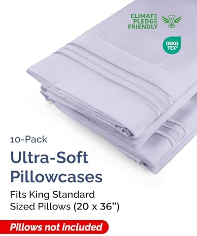King Standard Pillow Cases Set of 10 - Pillowcase Covers - Light Lavender