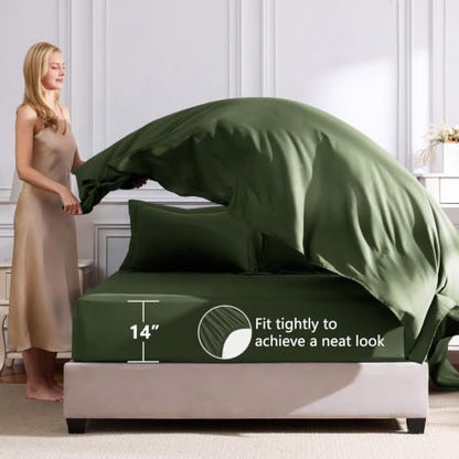 CozyLux Oversized Queen Comforter Set 98"x98", 7 Piece, Olive Green