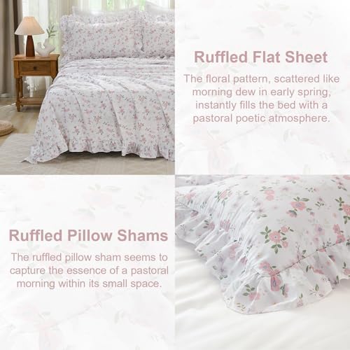 WONGS BEDDING 8PC Queen Comforter Set, Ruffle Comforter with Floral Sheets