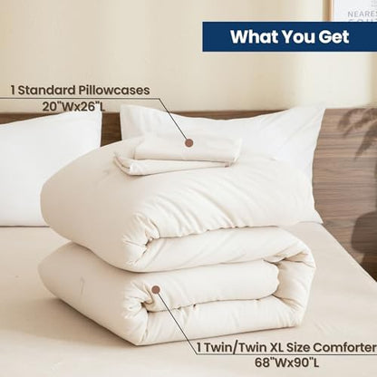 Paxrac Beige Comforter Set Twin/Twin XL Size, Cream 2 Pieces Extra Long Comforter, Lightweight Neutral Bedding Set, All Seasons Soft Breathable Comforter Set (68x90In Comforter & 1 Pillowcase)