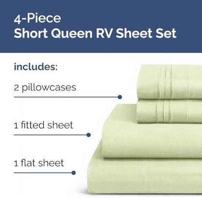 Short Queen Size 4 Piece Bed Sheet Set - RV Short Queen - Light Sage Green