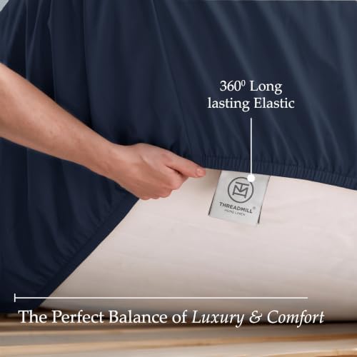 Threadmill 100% Cotton Sheets for Twin Size Bed - 600 Thread Count Twin Bed Sheets Set with 15” Deep Pocket - Sateen Weave 3-Piece Bedding Set with Cooling Effect, Folkstone Blue