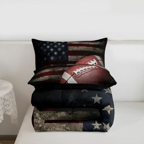Erosebridal American Flag Bedding Set, Boys Football Comforter Set King Soccer Sports Games Down Comforter United States Federations Stars Stripes Duvet Sets for Kids Teens Adult Bedroom Decor