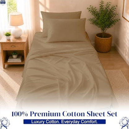 Cottingon 4 PC Cot Sheet Set 33"X75", Egyptian Cotton, Taupe