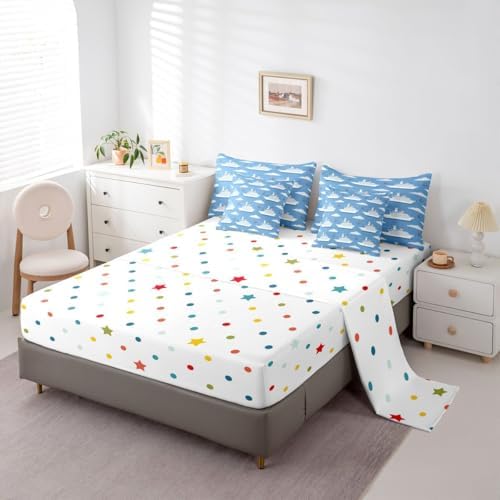 Erosebridal Boys Nautical Sailboat 7 Pieces Bedding Set Twin, Ocean Ship Comforter Set with Sheets, Boat Anchor Bed in A Bag, White Cloud Blue Sky Nautical Bed Sets for Kids Teens Youth Men Bedroom