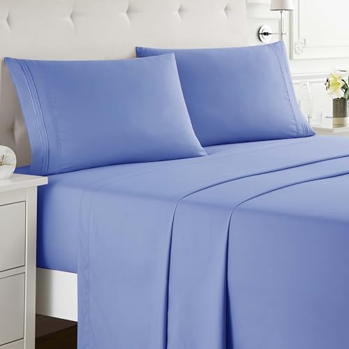 Clara Clark Split King Sheets Set, Deep Pocket Bed Sheets for Split King Size Bed, 4 Piece Bed Sheet Set, Super Soft Bedding Sheets & Pillowcases, Split King Calm Blue