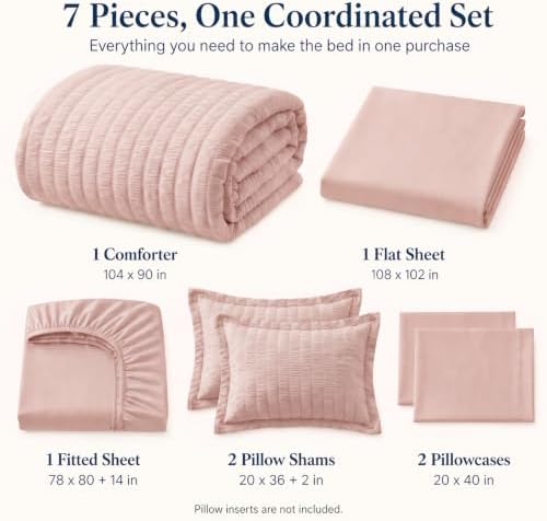 CozyLux King Size Comforter Set, 7 Pieces Rose Gold Seersucker Bed in a Bag