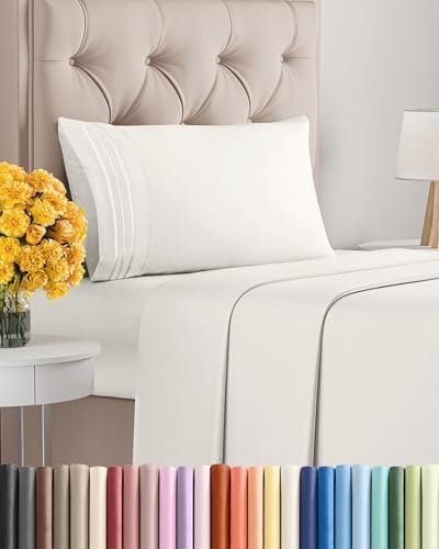 Twin XL Size 3 Piece Sheet Set - Soft & Cooling Bed Sheets - Antique White