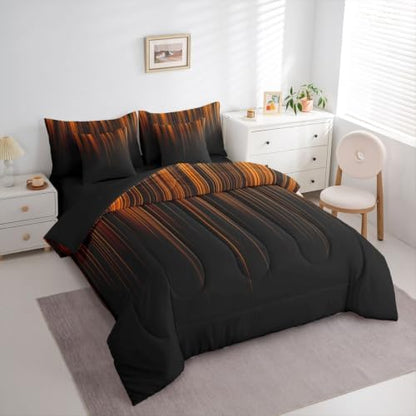 Feelyou Neon Orange Twin Comforter Set with Sheets for Kids Boys Girls Geometric 7 Pieces Bedding Set Ombre Bed in a Bag Room Decor Soft Lightweight Microfiber