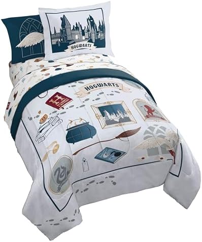 Harry Potter Full Comforter Set 7 Piece Soft Hogwarts Bedding, Grey