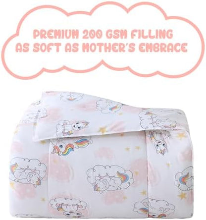 Yibeizi Kids Unicorn Twin Bed Comforter Set Pink Heart Bedding