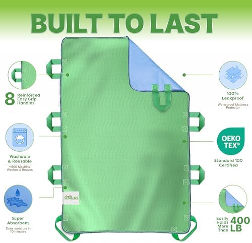 Simply Seniors Absorbent Positioning Bed Pads with 8 Handles 34"x52"- 2Pack