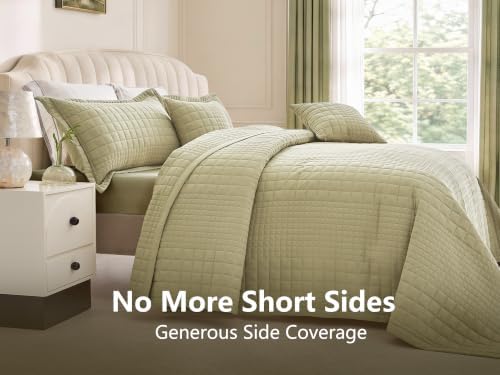Oversized King Bedspreads 128x120, Grid Stitch, Olive Green