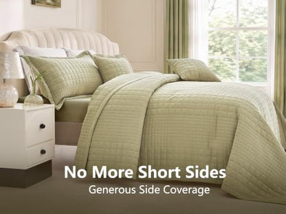 Oversized King Bedspreads 128x120, Grid Stitch, Olive Green