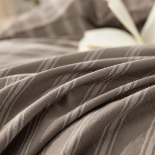BESTOUCH Striped Cotton Duvet Cover Set Linen Feel Oversized Full