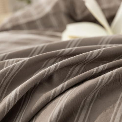 BESTOUCH Striped Cotton Duvet Cover Set Linen Feel Oversized Full