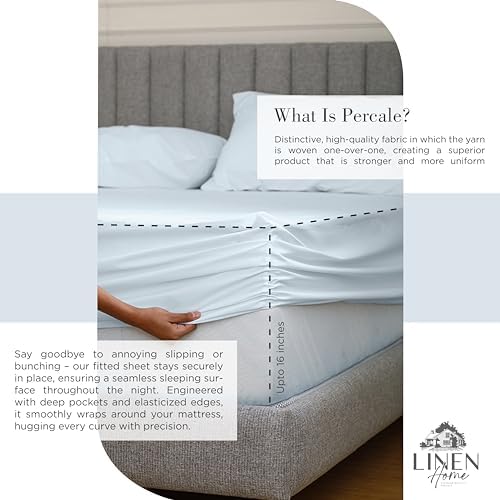 Linen Home 100% Cotton Percale Sheets Queen Size, Mauve Lavender, Deep Pocket, 6 Pieces Set- 1 Flat, 1 Fitted and 4 Pillowcases, Crisp Cool and Long Staple Strong Bed Linen