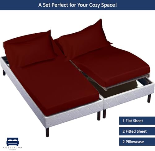 Cottingon 5 PC Split King Sheets Fits 16" Deep, Egyptian Cotton, Burgundy