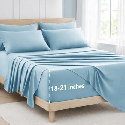CozyLux King Size Sheets Set 6-Piece, 21-Inch Deep Pocket, Soft Feel