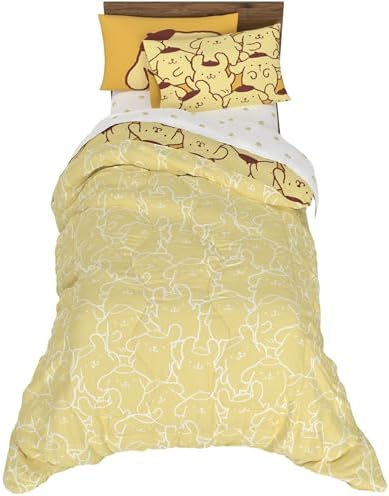 Sanrio Pompompurin Bedding Set, Twin Size 5 Piece Set Kids Super Soft Cozy Reversible Comforter and Sheet Set with Sham, (100% Officially Licensed Product) by Franco