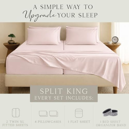 KARISSA MAE 7 Piece Luxury Bamboo Viscose Split King Sheets, FSC Certified
