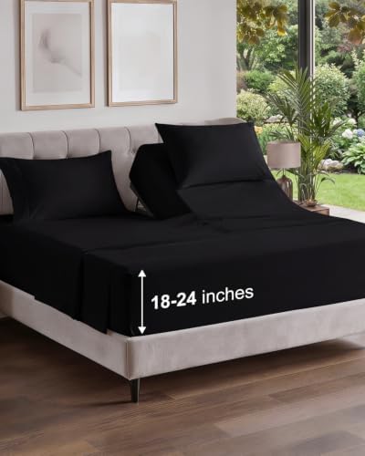 Flex Top Split Head King Sheet Set - 4 Piece Extra Deep Sheets - Black
