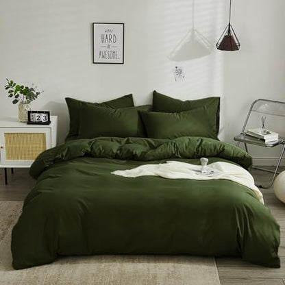 Wellboo Dark Green Comforter Sets King Size Solid Army Green Boho Bedding