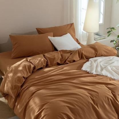 JIYUAN King Washed Cotton Duvet Cover Set, 3-Piece, Relaxed Linen Feel