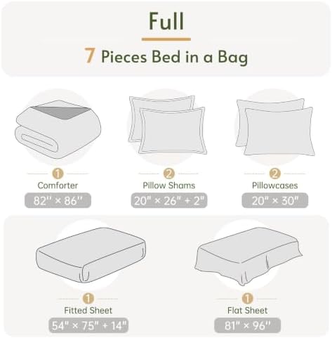 Full Comforter Set with Sheets - 7 Pieces Bed in a Bag Linen Bedding Sets