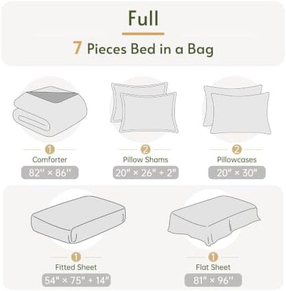 Full Comforter Set with Sheets - 7 Pieces Bed in a Bag Linen Bedding Sets