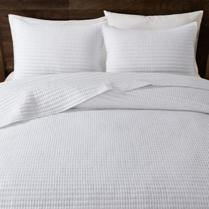 WDCOZY King Size Pick Stitch Quilt Set, 3 Pieces 104x90 inches, White