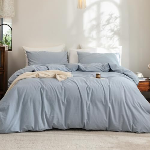 FOSSA Duvet Cover Set 100% Washed Cotton Linen Feel Oversized King