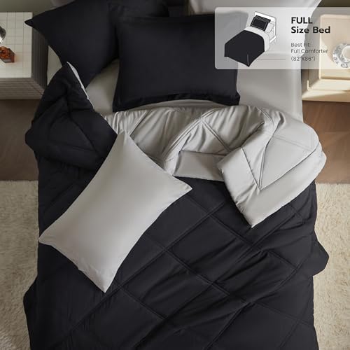 Joiedomi Full Size Comforter Set with Sheets Black, 7 Pieces Full Size Bed Set with 1 Down Alternative Comforter, 1 Flat Sheet, 1 Fitted Sheet, 2 Pillowcases and 2 Pillow Shams, Bed in a Bag